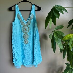 Lilly Pulitzer Aqua Dress with Gold Embellishments